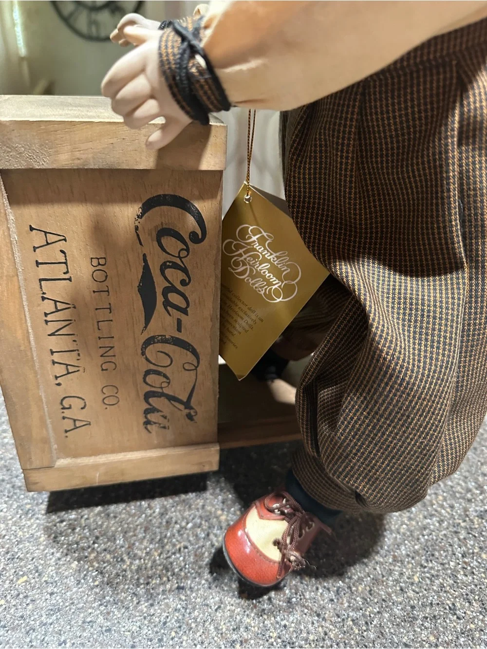 1994 Vintage Franklin Heirloom Porcelain Boy Doll Frankie with Coca-Cola Crate